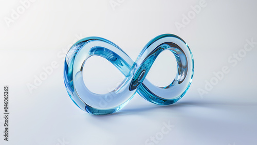 3D infinity symbol made from glass in blue color photo