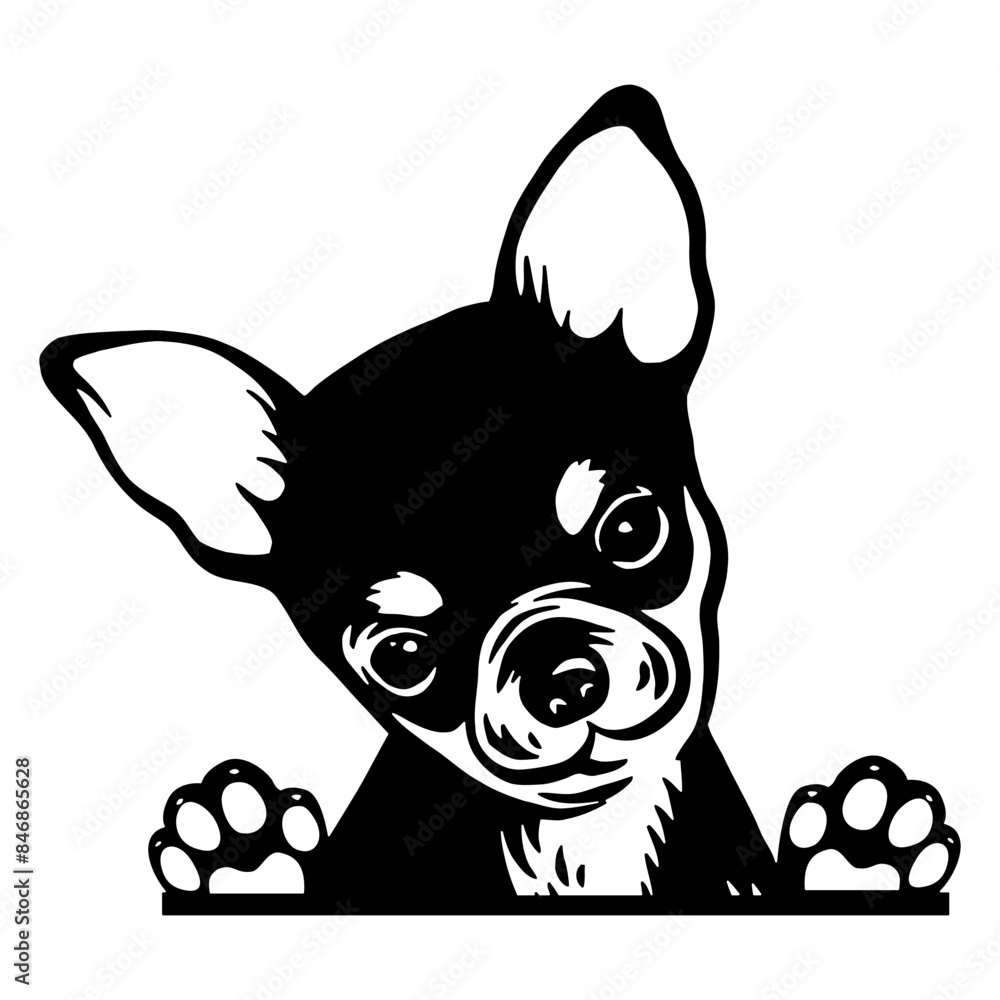 Fototapeta premium Peeking Chihuahua - Dog Breed, Puppy Breed Vector File, detailed vector