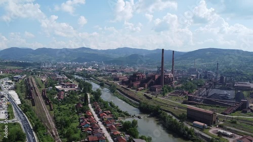 Drone Shot of industrial area of Zenica, Bosnia (Zeljezara)