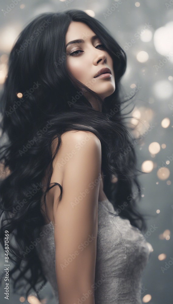 Flowing black hair illustration Flowing black hair illustration