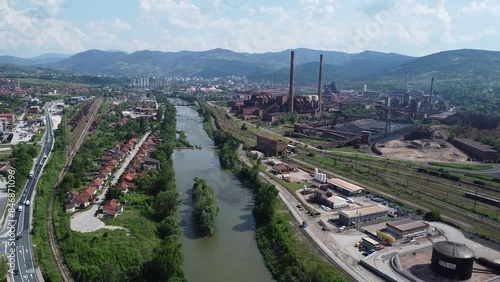 Drone Shot of industrial area of Zenica, Bosnia (Zeljezara)