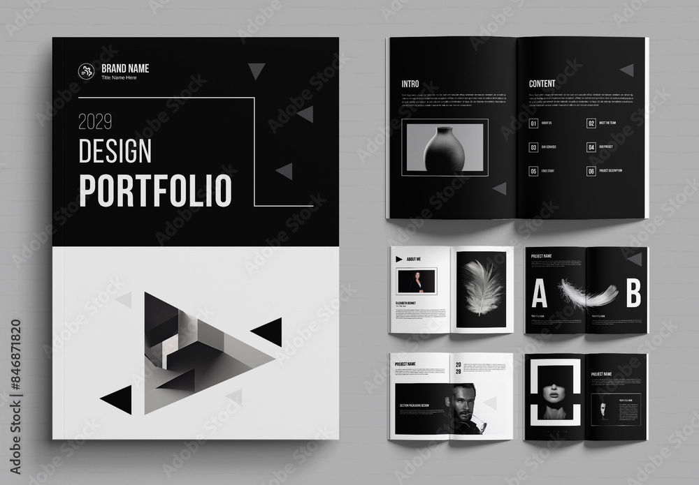 Modern Interior Design Portfolio Layout Template with Black Accents ...