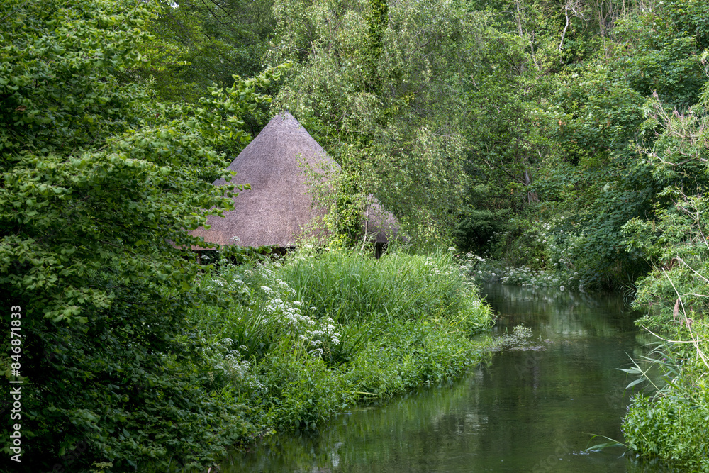 Thatched Fishing Hut on the River Test Hampshire England Thatched Fishing Hut on the River Test Hampshire England