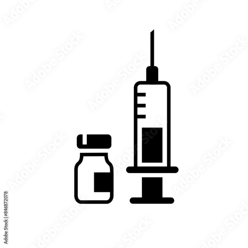 Syringes for administering vaccines and medicine bottles icons vector.