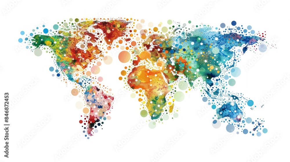 Fototapeta premium Craft an engaging stock photo that celebrates the beauty of our planet, featuring a world map vector made up of vibrant dots and points, highlighting the diversity of landscapes and ecosystems.