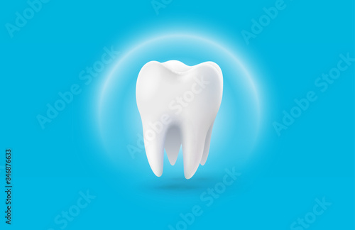 Tooth white, 3D illustration of a tooth on a light background. Vector illustration