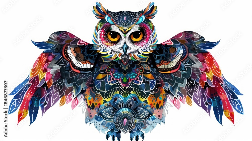 Capture the enchantment of the natural world with a striking stock photo featuring a colorful mandala owl design, beautifully isolated against a white backdrop for a timeless and elegant look. Capture the enchantment of the natural world with a striking stock photo featuring a colorful mandala owl design, beautifully isolated against a white backdrop for a timeless and elegant look.