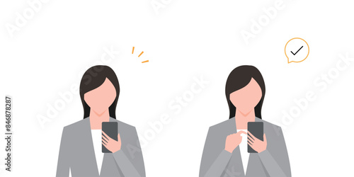 スマホを持つビジネスパーソンのセット