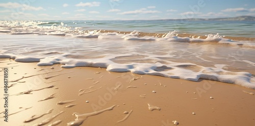 beach texture with waves and seaweed on a sunny day © Siasart Studio