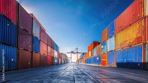 Wallpaper Mural Container yard under a bright blue sky, emphasizing the scale and efficiency of global business logistics for cargo transportation Torontodigital.ca