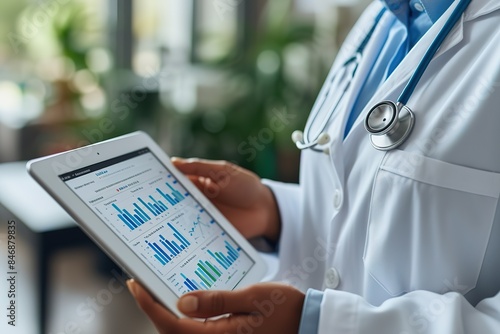 health care business graph data and growth, Medical examination and doctor analyzing medical report network connection on tablet screen in hospital