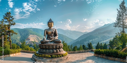 Buddha Dordenma in Thimphu Bhutan skyline panoramic view photo