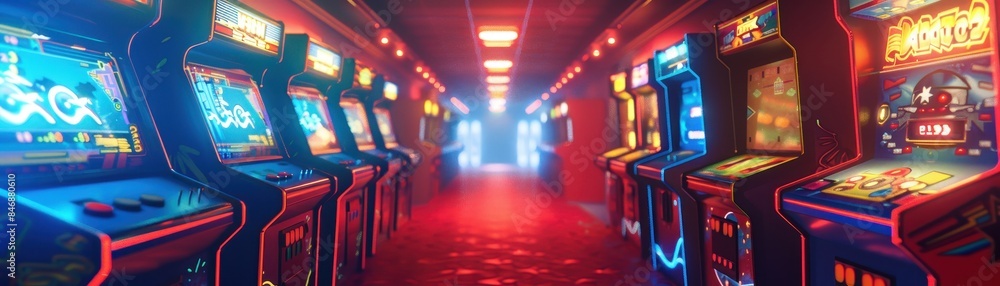 Minimalistic depiction of a classic 80s arcade game scene