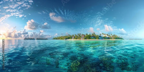 Maafushi Island in Maafushi Maldives skyline panoramic view photo