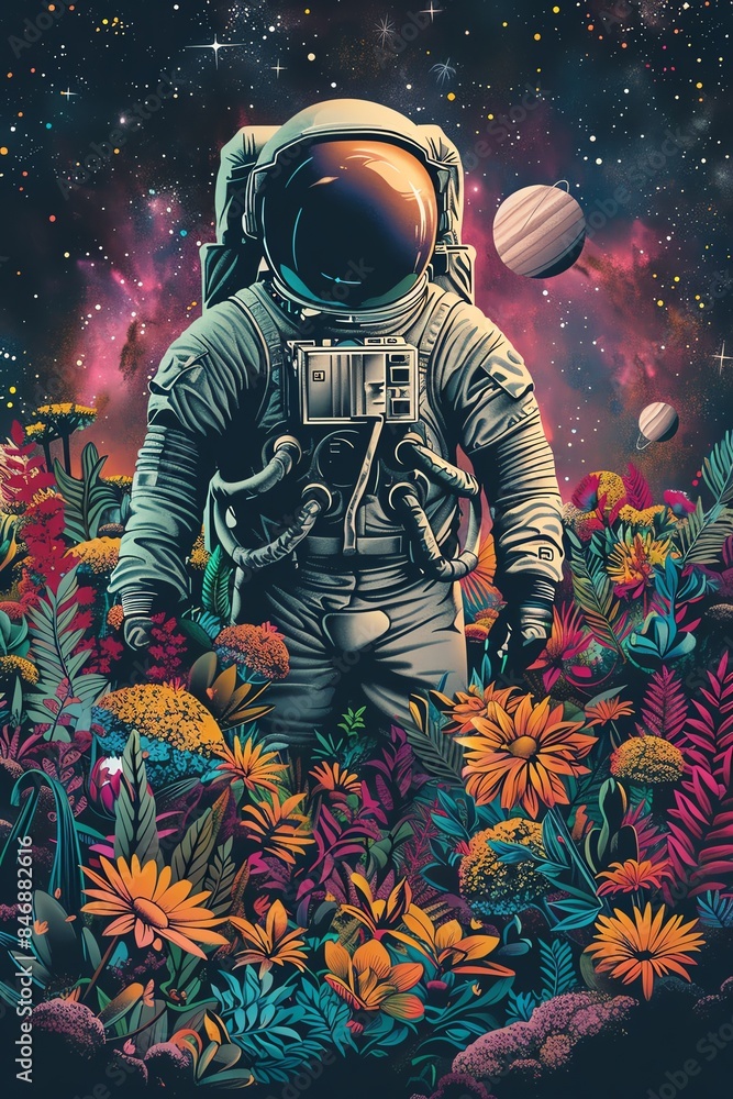 Space station garden with astronauts and alien plants Space station garden with astronauts and alien plants