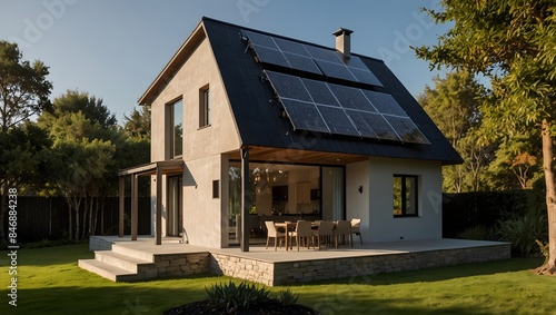 The house stands adorned with solar panels, a testament to the owner's commitment to renewable energy ai_generated