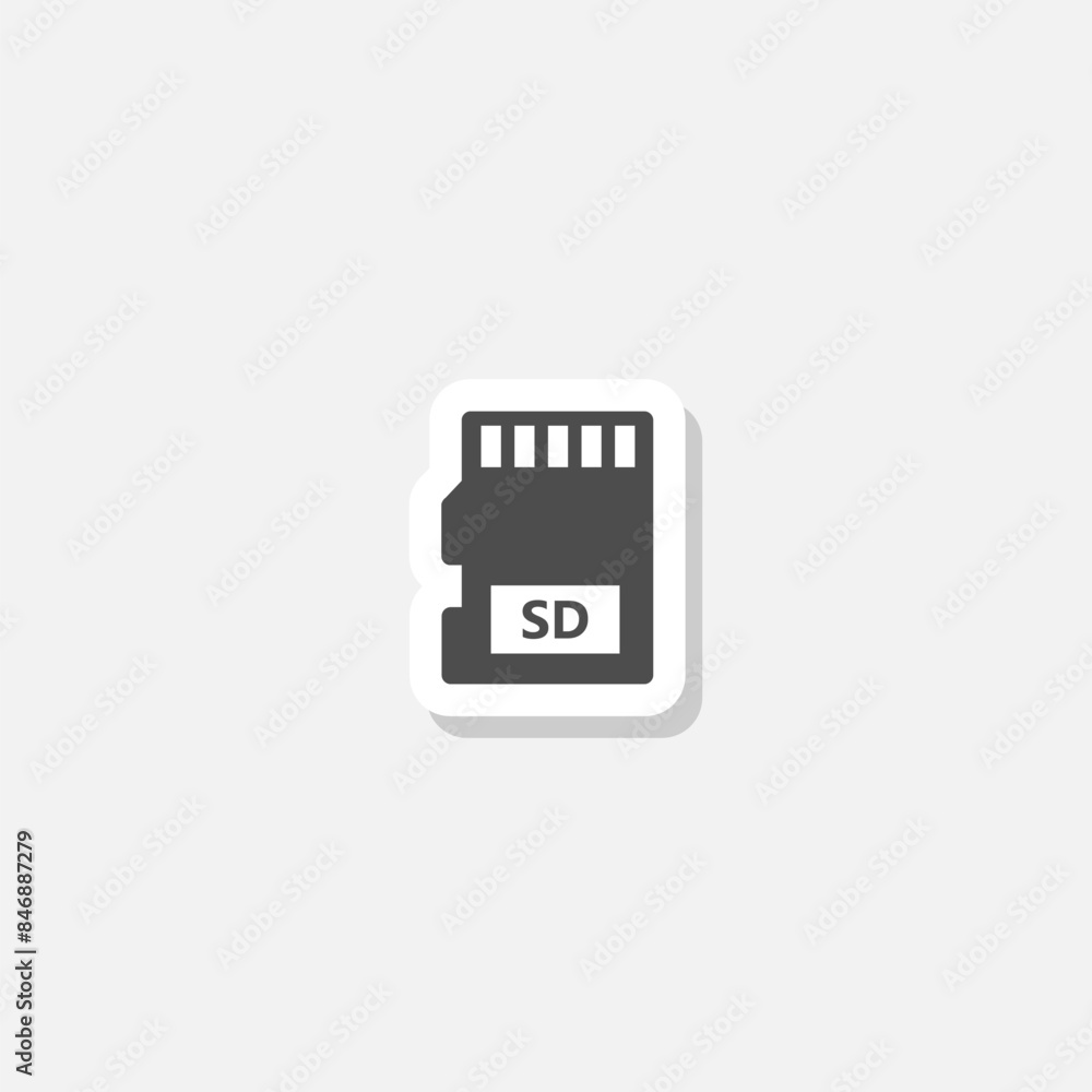 SD memory card flat icon sticker isolated on gray background SD memory card flat icon sticker isolated on gray background