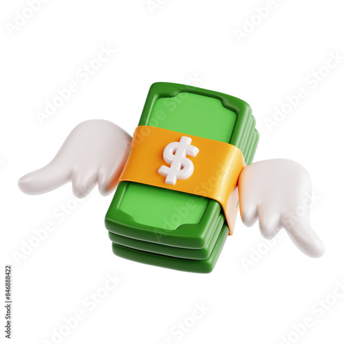 money fly dollar cash with wings for financial freedom and Investment 3d icon illustration render design