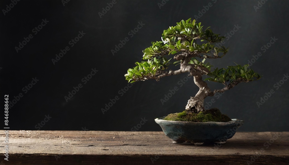 bonsai tree on rustic table bonsai tree on rustic table