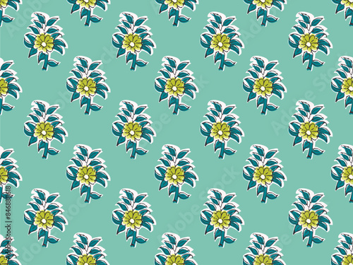 SPRIG FLORAL BLOCK PRINT SEAMLESS PATTERN VECTOR ILLUSTRATION