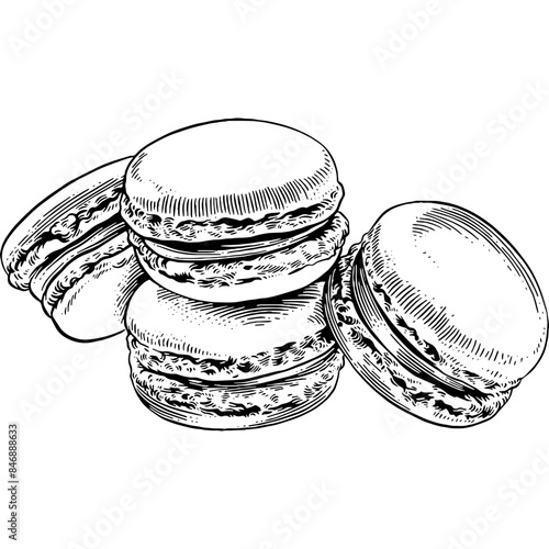 Hand drawn French Macarons Sketch Illustration