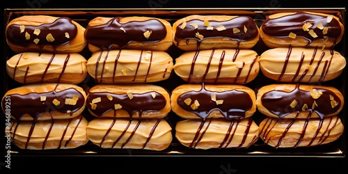 Top view of many eclairs meny restaurant dessert  view photo