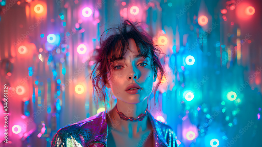 20s, woman, model, 90s, style, retro, pink, metallic, jacket, purple, neon, lights, nightclub, dance, glamour, fashion, beauty, disco, clubbing, sensuality, portrait, 80s, stylish, party, trendy, mode 20s, woman, model, 90s, style, retro, pink, metallic, jacket, purple, neon, lights, nightclub, dance, glamour, fashion, beauty, disco, clubbing, sensuality, portrait, 80s, stylish, party, trendy, mode