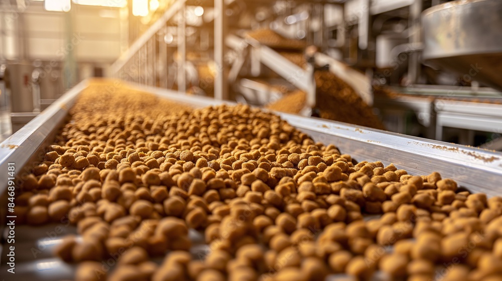 Modern factory production line Pet food on conveyor belt Modern factory production line Pet food on conveyor belt