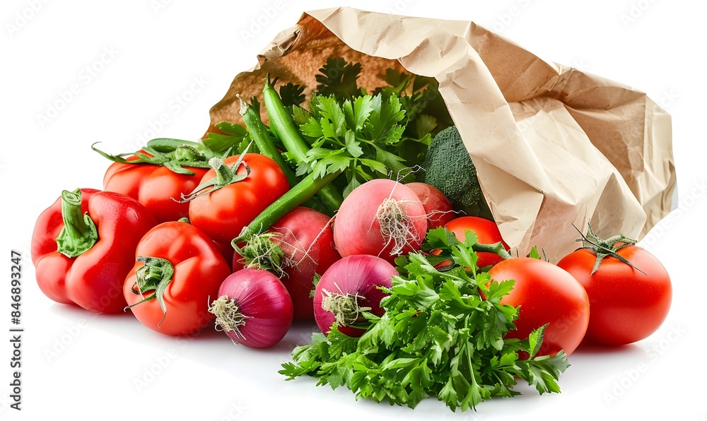 Paper bag with vegetables isolated on white background Paper bag with vegetables isolated on white background
