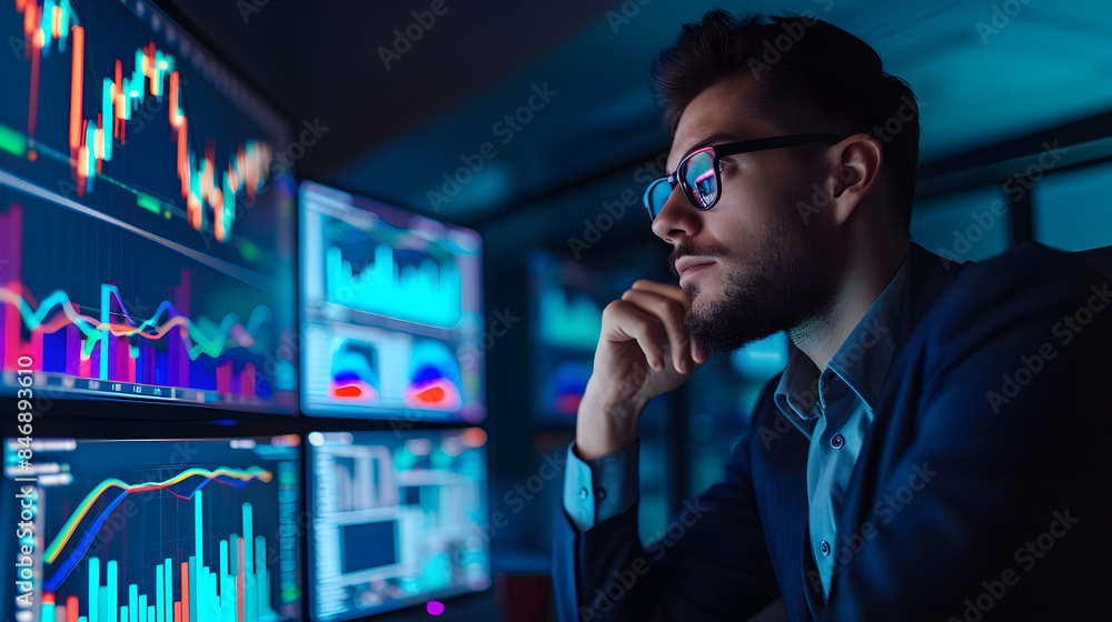 Finance trade manager analyzing stock market indicator Finance trade manager analyzing stock market indicator