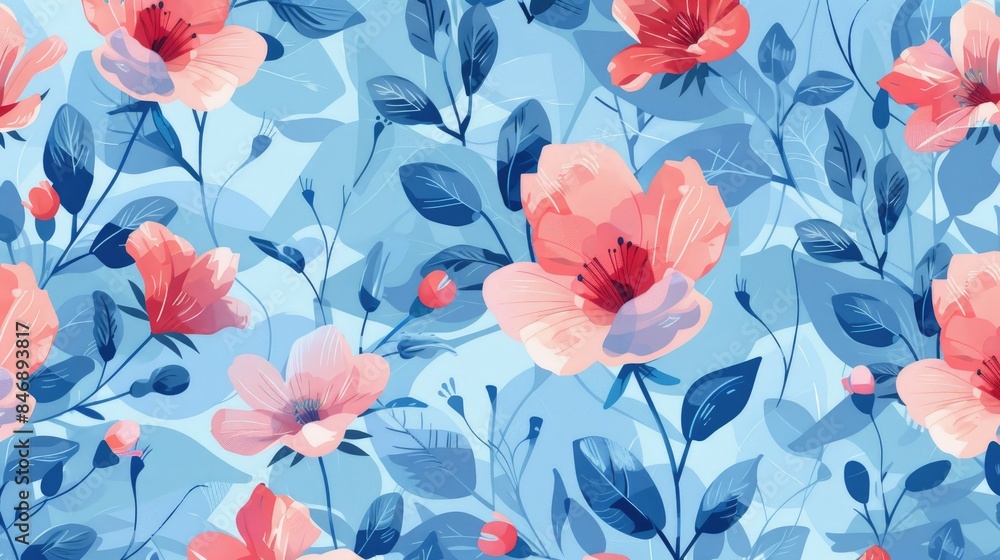 Floral pattern on a blue light background art design in my life Floral pattern on a blue light background art design in my life