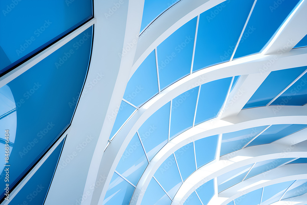 Modern design architecture pattern backdrop. Close up of modern design architecture, with regular shapes and lines, blue sky as background and backdrop. Modern design architecture pattern backdrop. Close up of modern design architecture, with regular shapes and lines, blue sky as background and backdrop.