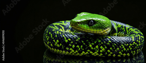 green boa constrictor snake on black background photo