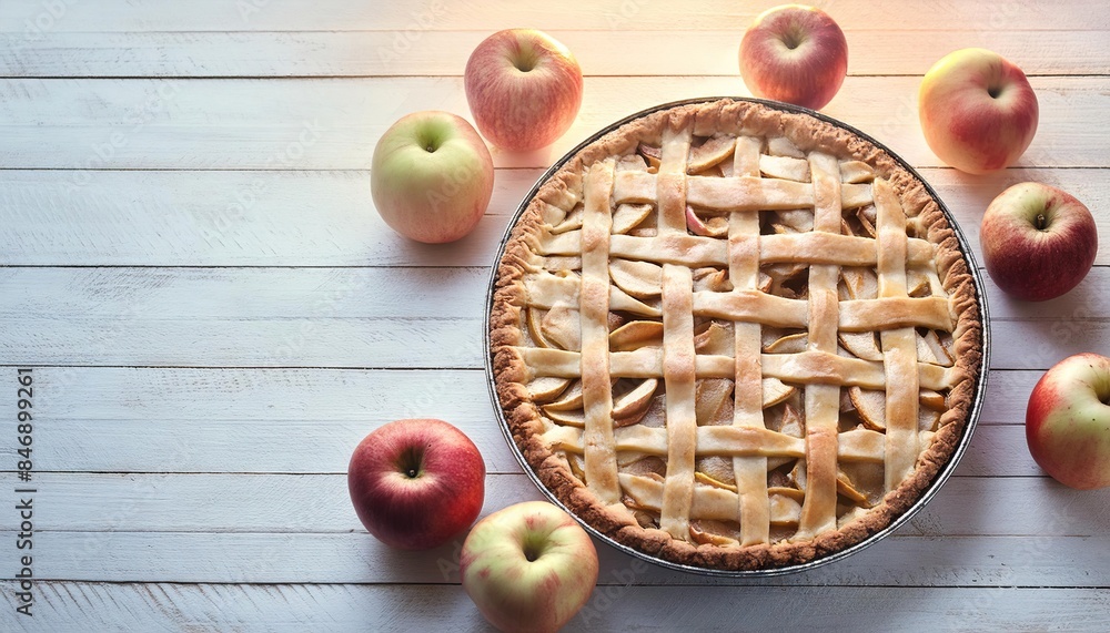 Apple pie with apples on the table Apple pie with apples on the table