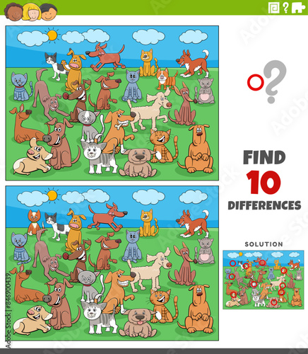 Obraz na płótnie differences activity with cartoon dogs and cats characters w salonie