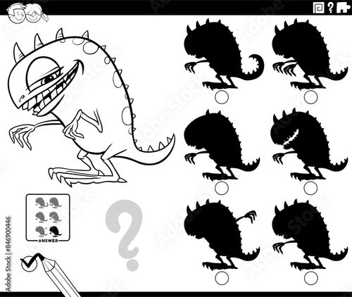 shadow game with cartoon monster or dragon coloring page