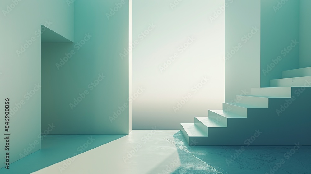 Obraz premium Elegant Minimalistic Abstract Wallpaper Showcasing Clean Lines and Geometric Shapes of Modernist Architecture in a Muted, Desaturated Film Style for a Soothing Widescreen Display.