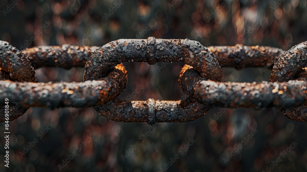 Close-up of rusted chain links with an out-of-focus background. Depicts decay, strength, and the passage of time. Close-up of rusted chain links with an out-of-focus background. Depicts decay, strength, and the passage of time.