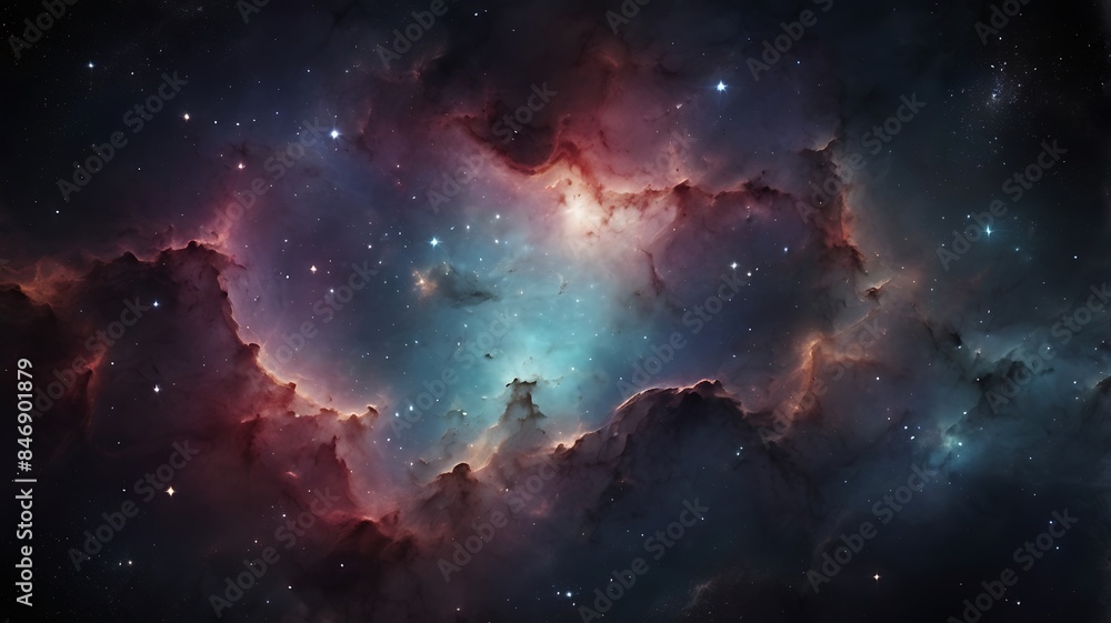 Fototapeta premium Beautiful view of space full of clouds and nebulas in a fantasy design