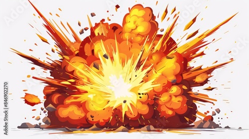 Illustration of an explosion in a cartoon on a white background. photo