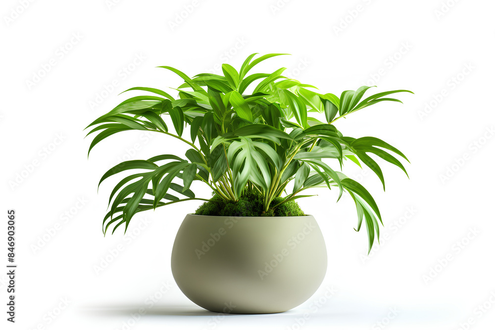 Plant in pot. Green plant isolated on white background. PNG file with transparent background also available. Cutout foliage in a stone plant pot. Plant in pot. Green plant isolated on white background. PNG file with transparent background also available. Cutout foliage in a stone plant pot.
