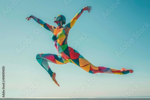 colorful dancer in the air, geometric aesthetics