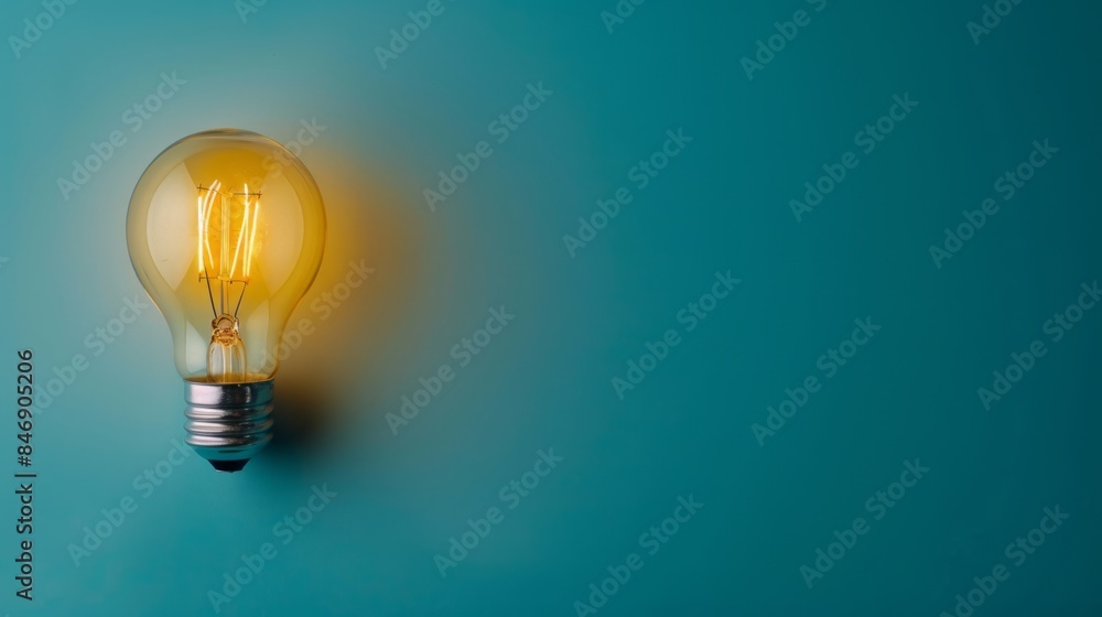 Glowing Light Bulb on a Teal Background Glowing Light Bulb on a Teal Background