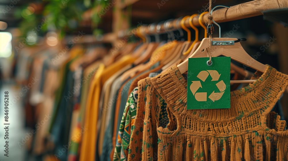 Naklejka premium Sustainable Fashion Showcase Eco-Friendly Clothing with Recycle Tags.
