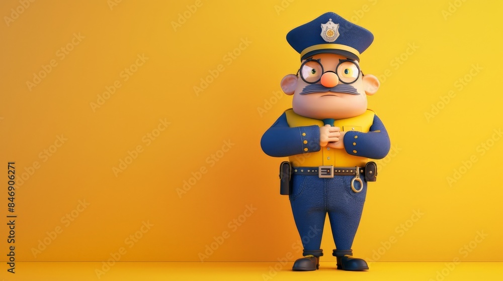 Funny 3d policeman character on a flat background. Funny 3d policeman character on a flat background.
