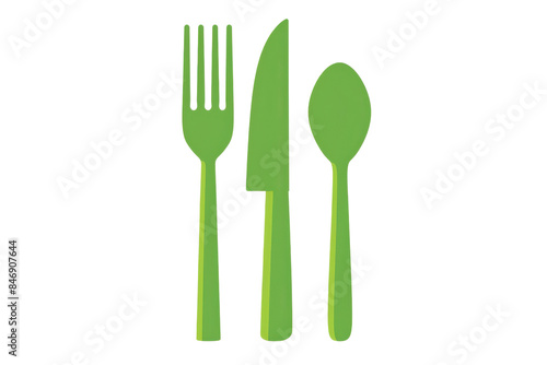 Green utensil icon of a fork, knife, and spoon. Perfect for restaurant apps, menus, or kitchen-related design projects.