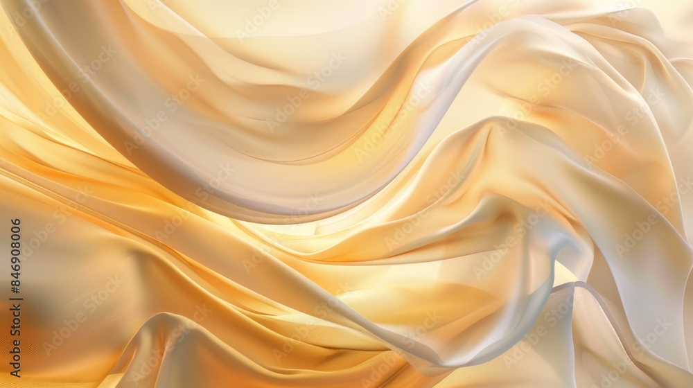 Abstract background of flowing golden silk fabric with smooth waves and soft lighting, creating a luxurious and elegant visual texture. Abstract background of flowing golden silk fabric with smooth waves and soft lighting, creating a luxurious and elegant visual texture.