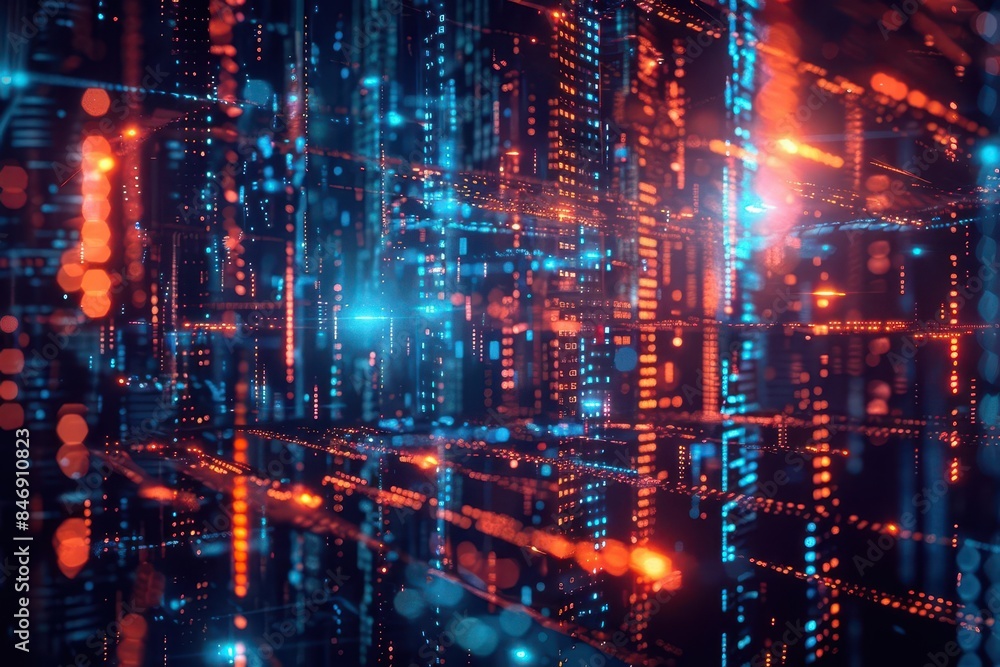 futuristic big data technology concept with glowing digital elements 3d render futuristic big data technology concept with glowing digital elements 3d render
