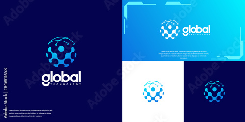 Global technology solution, network connection, with globe concept, logo design template.