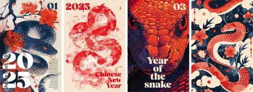 Chinese new year of the snake 2025 poster design template set